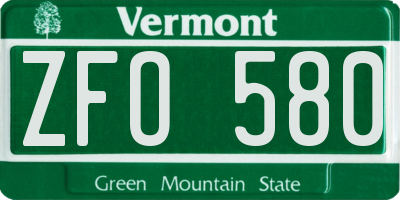 VT license plate ZFO580