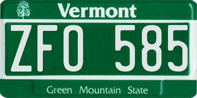 VT license plate ZFO585