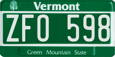 VT license plate ZFO598