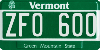 VT license plate ZFO600