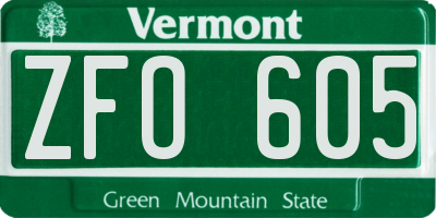 VT license plate ZFO605