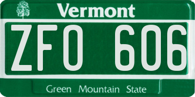 VT license plate ZFO606