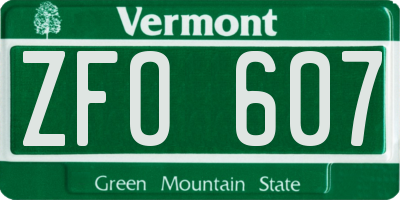 VT license plate ZFO607