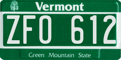 VT license plate ZFO612