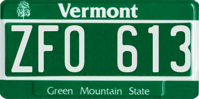 VT license plate ZFO613