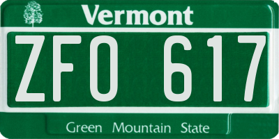 VT license plate ZFO617