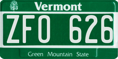 VT license plate ZFO626