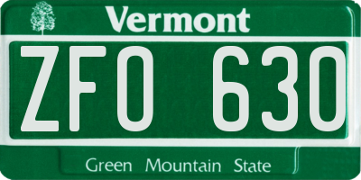 VT license plate ZFO630