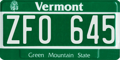 VT license plate ZFO645