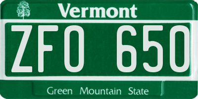 VT license plate ZFO650