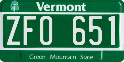VT license plate ZFO651