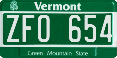 VT license plate ZFO654