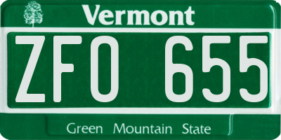 VT license plate ZFO655