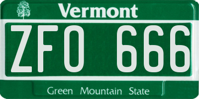 VT license plate ZFO666
