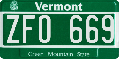 VT license plate ZFO669