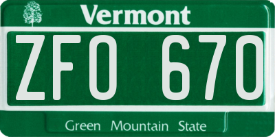 VT license plate ZFO670