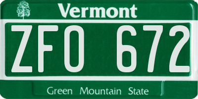 VT license plate ZFO672
