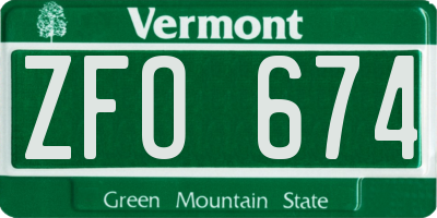 VT license plate ZFO674