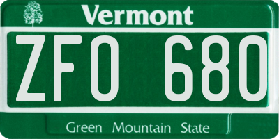 VT license plate ZFO680