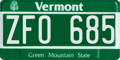 VT license plate ZFO685