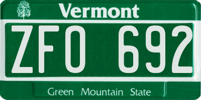 VT license plate ZFO692