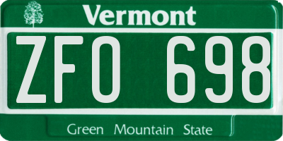 VT license plate ZFO698