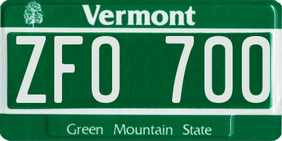 VT license plate ZFO700