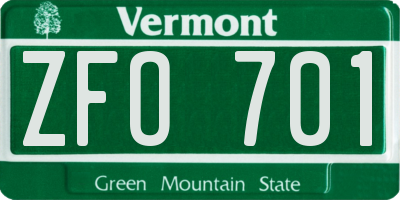 VT license plate ZFO701