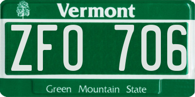 VT license plate ZFO706