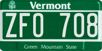 VT license plate ZFO708