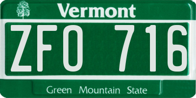 VT license plate ZFO716