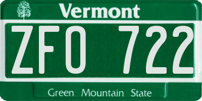 VT license plate ZFO722