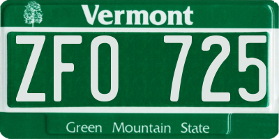 VT license plate ZFO725