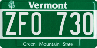 VT license plate ZFO730