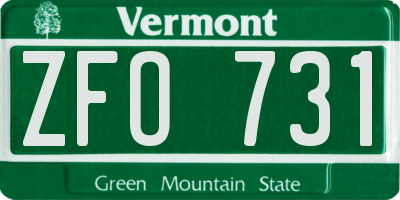 VT license plate ZFO731