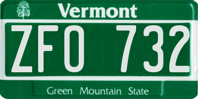 VT license plate ZFO732