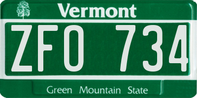 VT license plate ZFO734