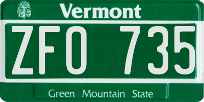 VT license plate ZFO735