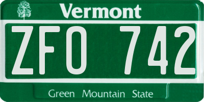 VT license plate ZFO742