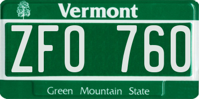 VT license plate ZFO760