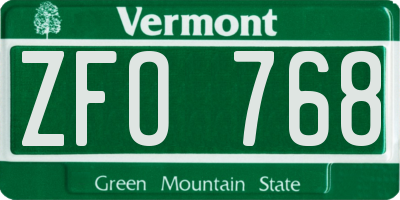 VT license plate ZFO768