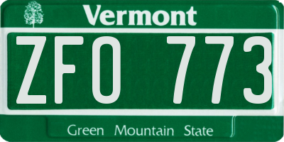 VT license plate ZFO773