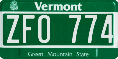 VT license plate ZFO774