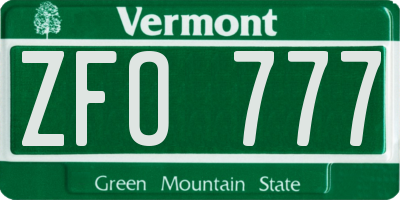 VT license plate ZFO777