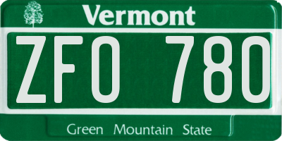 VT license plate ZFO780