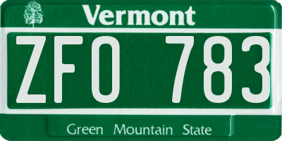VT license plate ZFO783