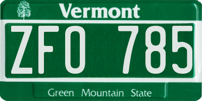 VT license plate ZFO785