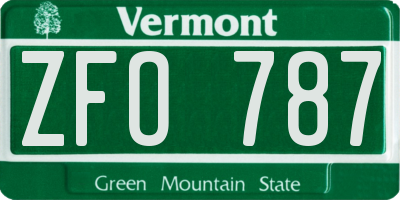 VT license plate ZFO787