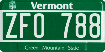 VT license plate ZFO788