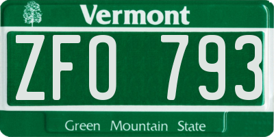 VT license plate ZFO793